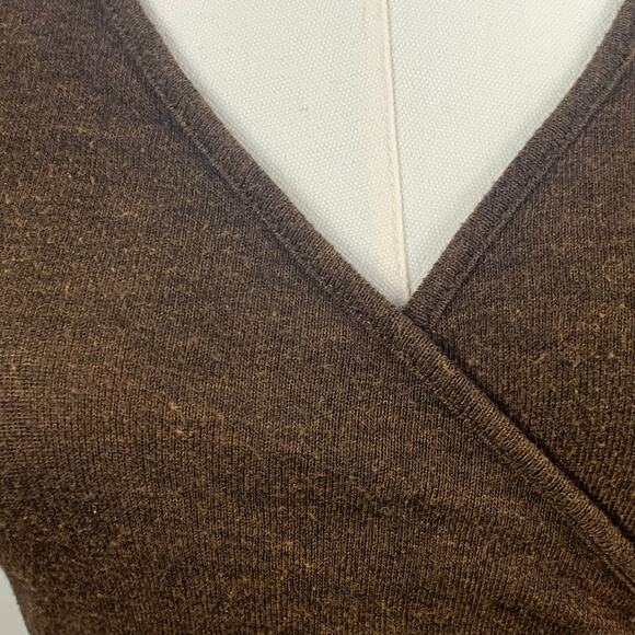 Skonhet Brown Long Sleeve Faux Wrap with Scrunch Side Size Small - Picture 2 of 7